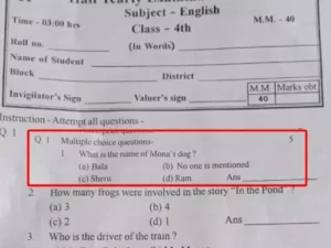 छत्तीसगढ़ के सरकारी स्कूलों में कक्षा 4थीं के अंग्रेजी प्रश्न पत्र में 'मोना के कुत्ते के नाम' पर विवाद चल रहा Chhattisgarh Crimes