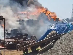 गौरैला रेलवे ओवरब्रिज के पास एक रबर गोदाम में आग लग गई Chhattisgarh Crimes